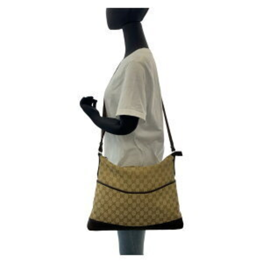Gucci Bag Canvas Shoulder Beige GG Messenger Leather Tan Brown Crossbody - Picture 9 of 10
